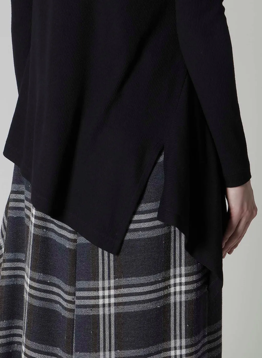 Rib/Denim Combination Flare T With Gathers