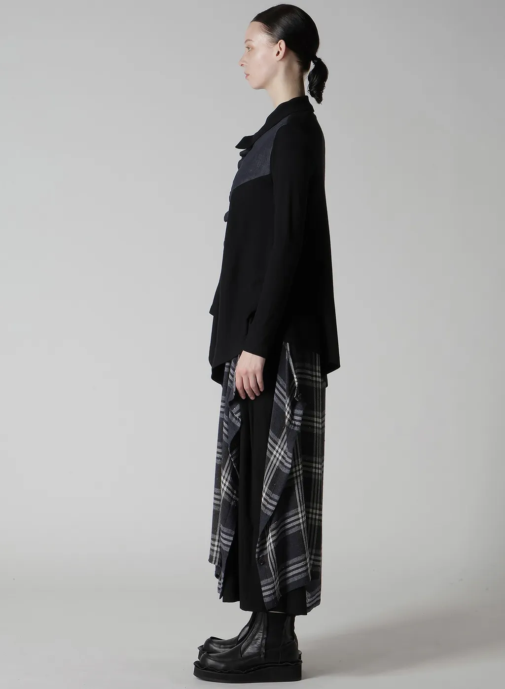 Rib/Denim Combination Flare T With Gathers