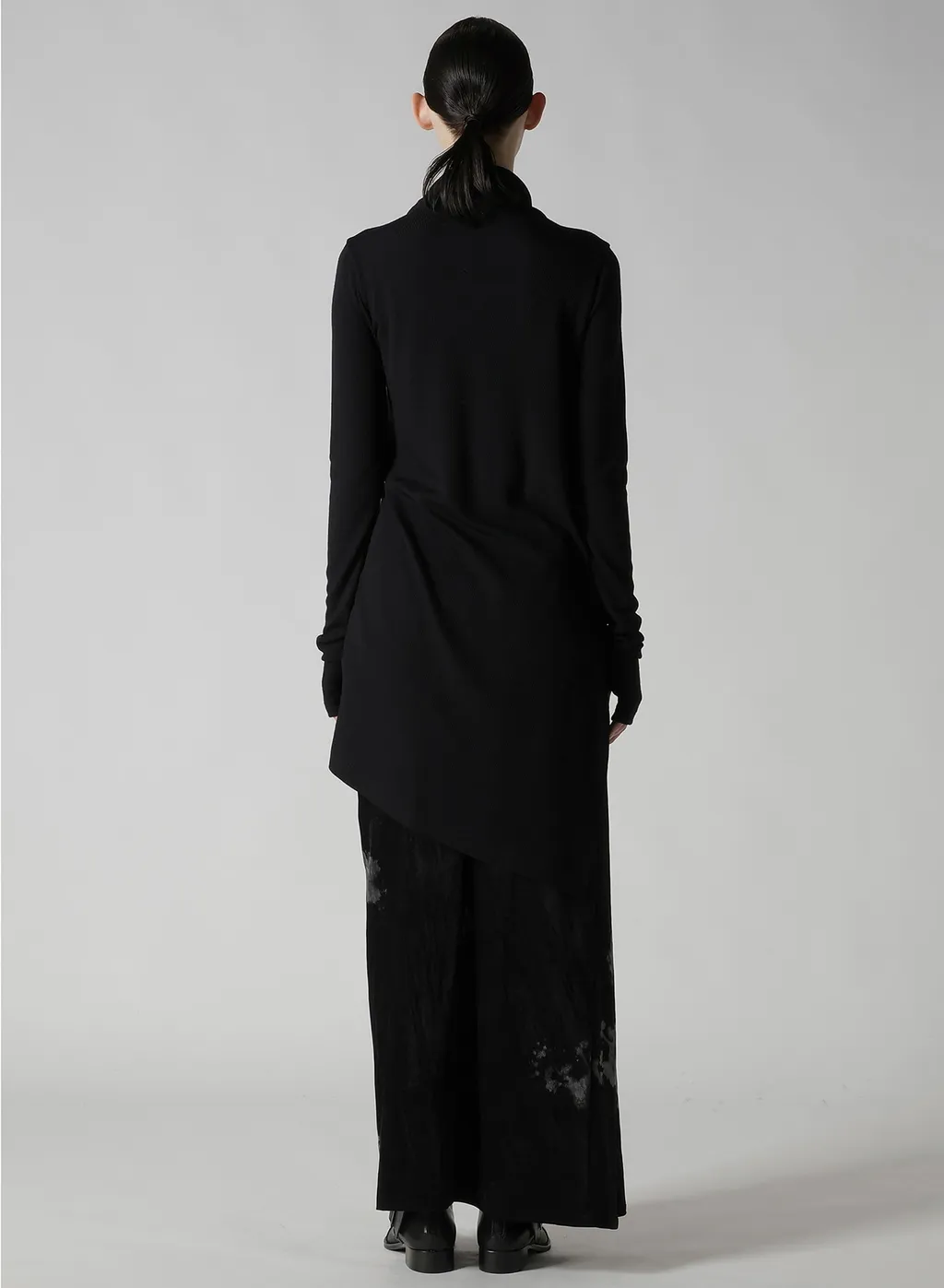 Rib/Denim Combination Long T With Gathers