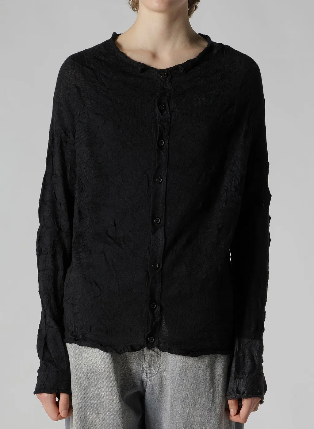 Off Neck Wrinkled Long Sleeve Cardigan