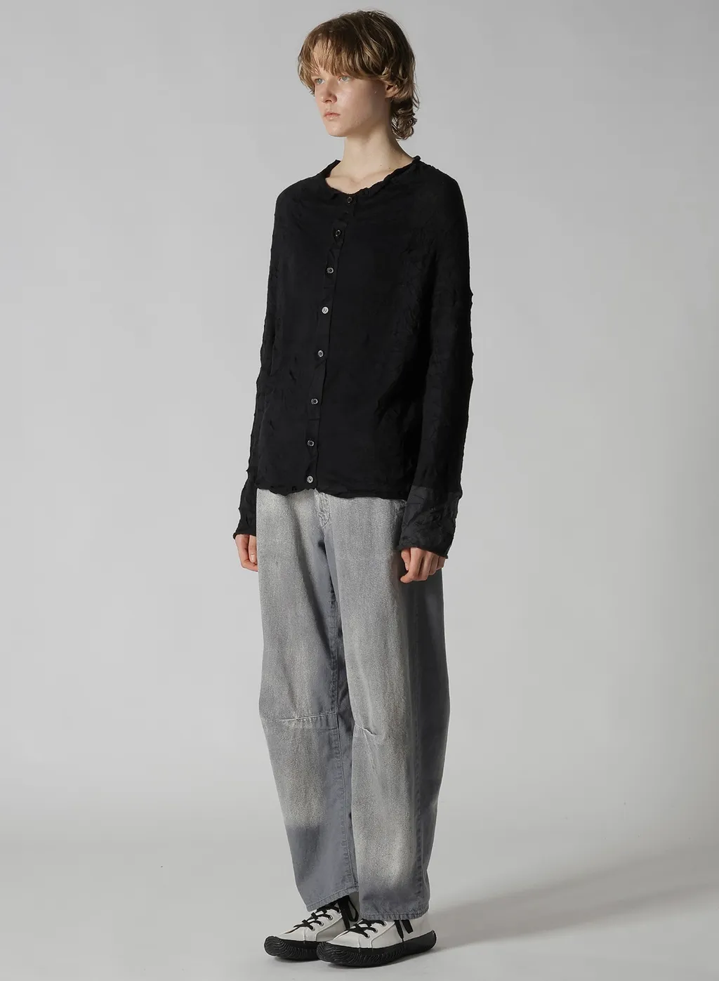 Off Neck Wrinkled Long Sleeve Cardigan