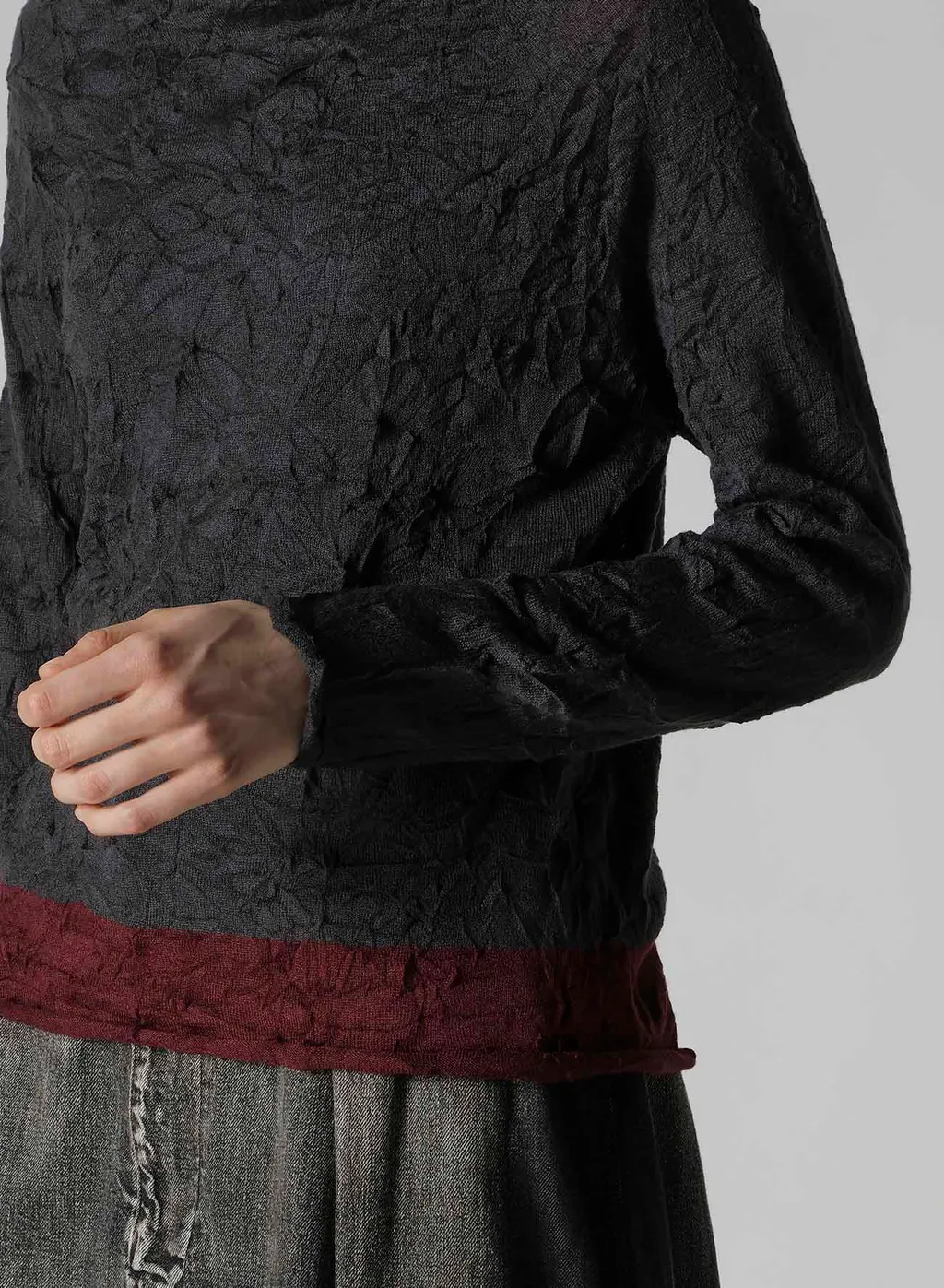 Off Neck Wrinkled Long Sleeve Pullover