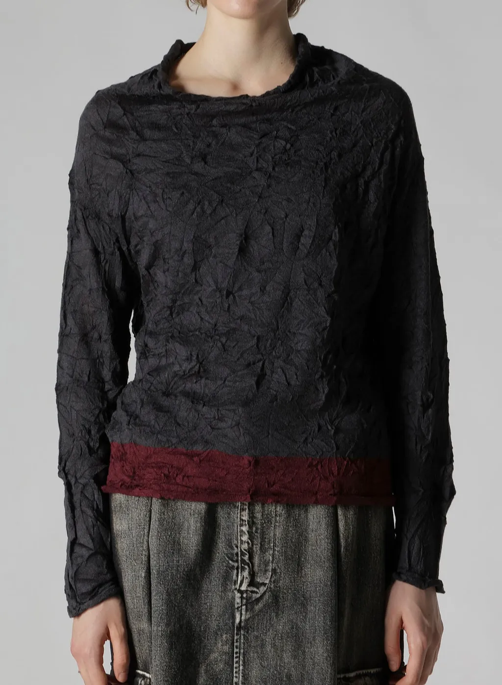 Off Neck Wrinkled Long Sleeve Pullover