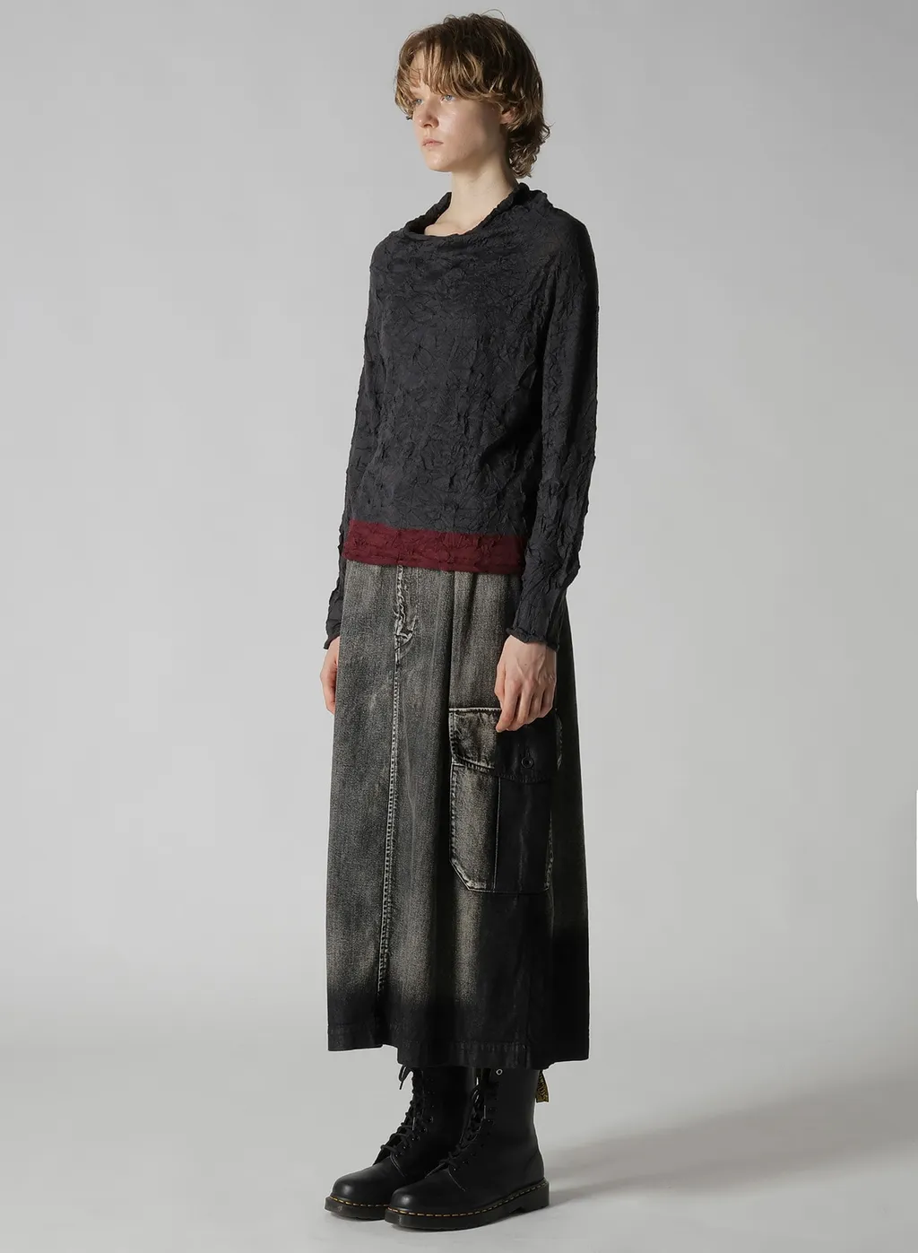 Off Neck Wrinkled Long Sleeve Pullover