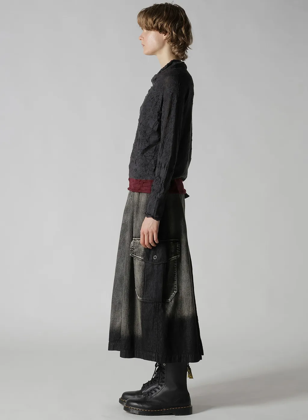 Off Neck Wrinkled Long Sleeve Pullover