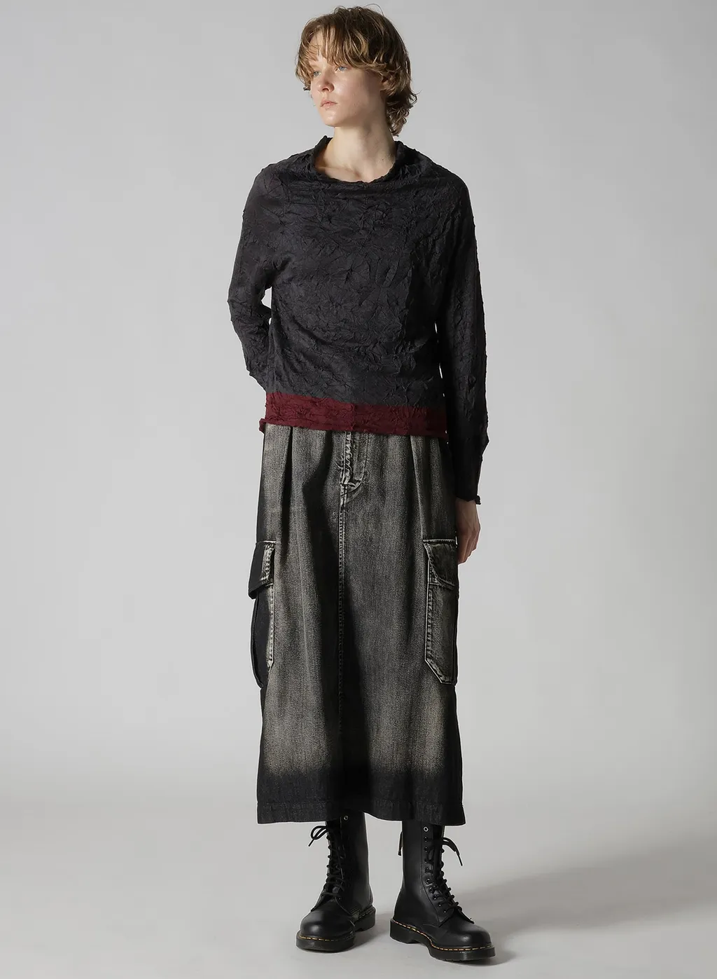 Off Neck Wrinkled Long Sleeve Pullover