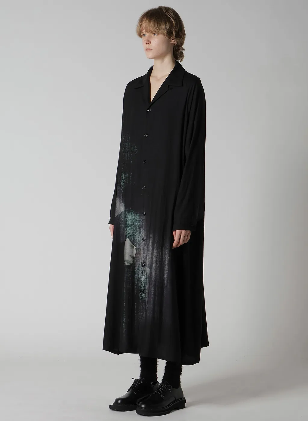 Message-Print Dungaree Twill Open Collar Shirt Dress