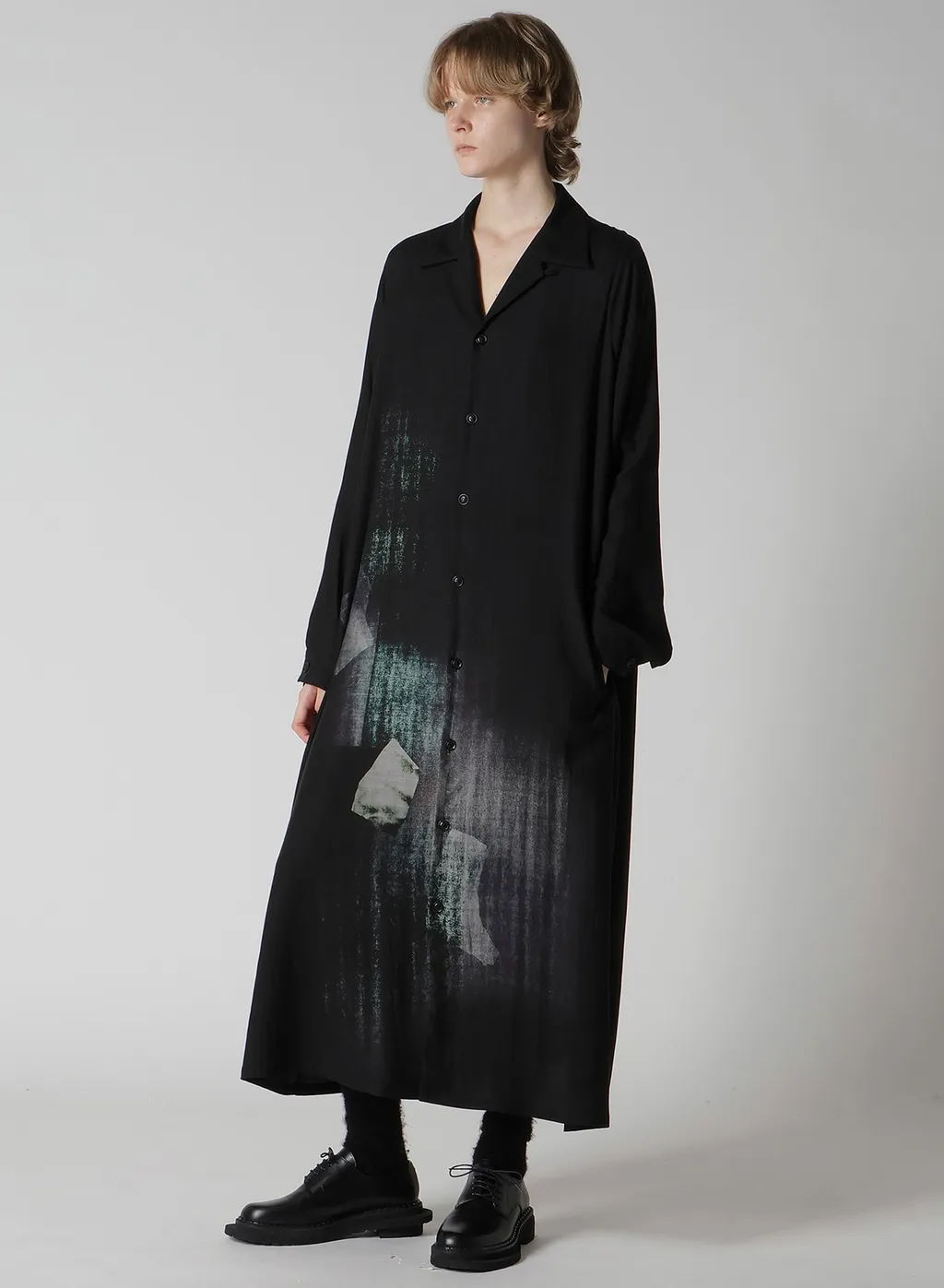 Message-Print Dungaree Twill Open Collar Shirt Dress