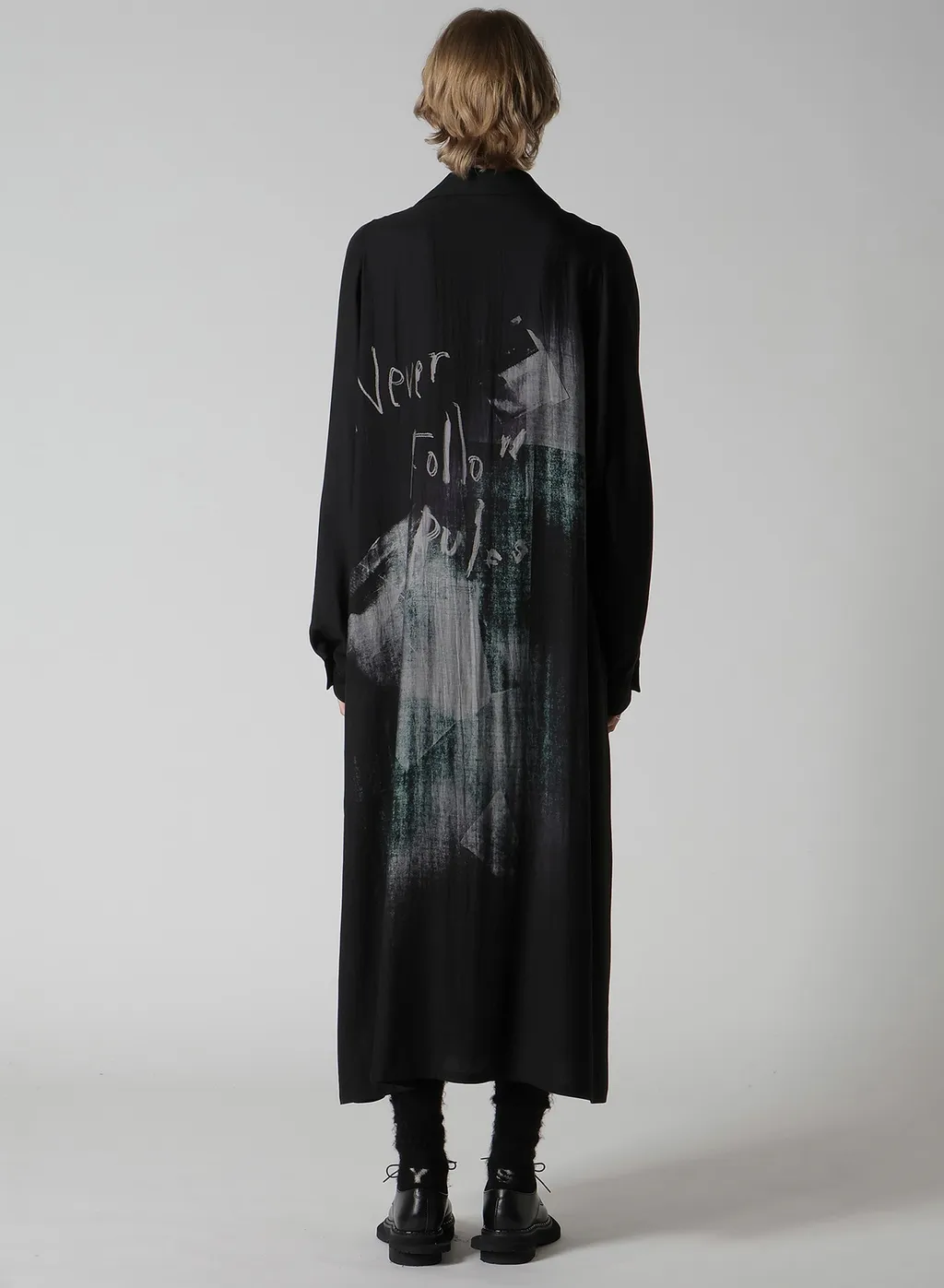 Message-Print Dungaree Twill Open Collar Shirt Dress