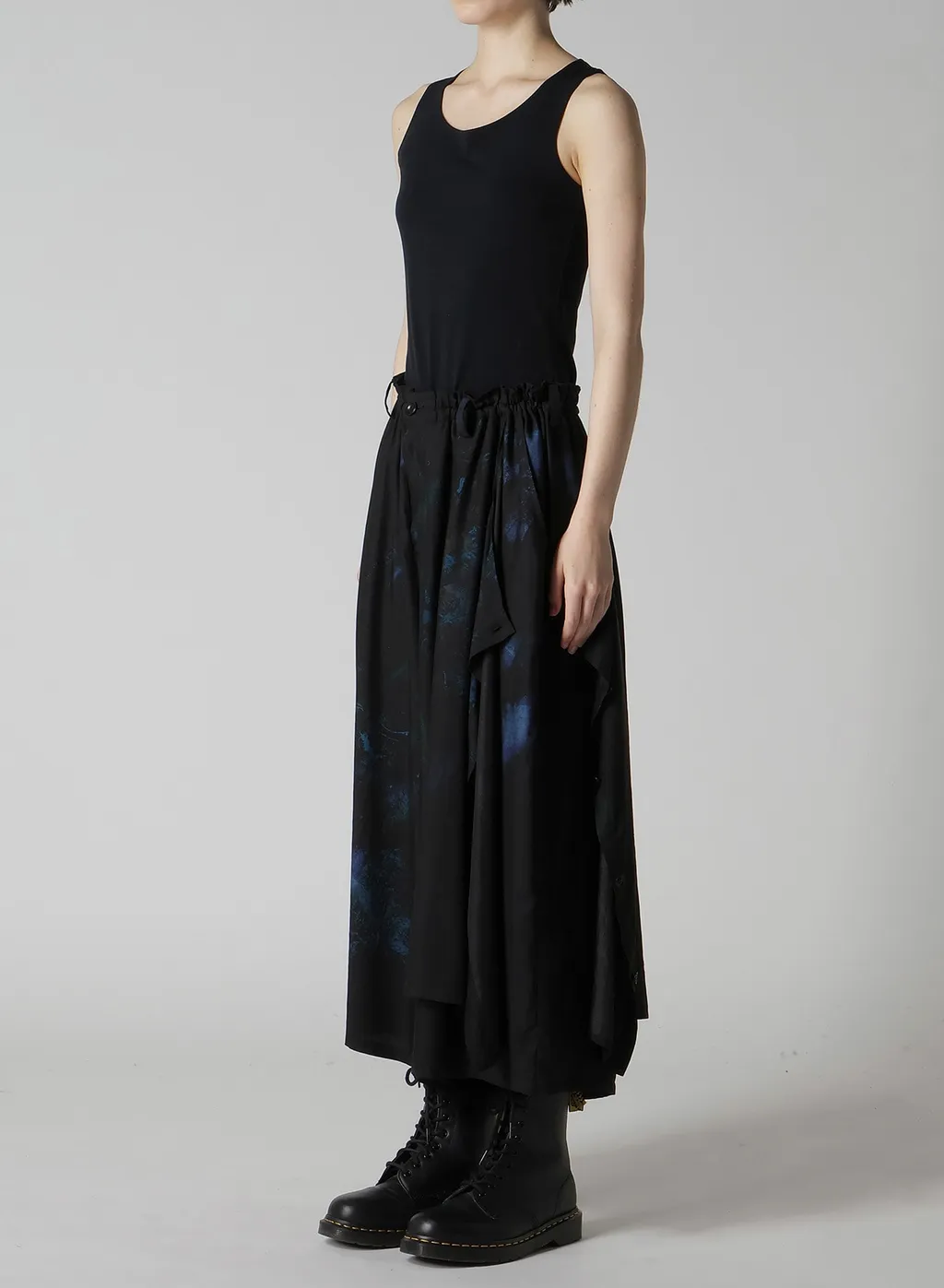 Flower/Lace-Preint Dungaree Twill Pants