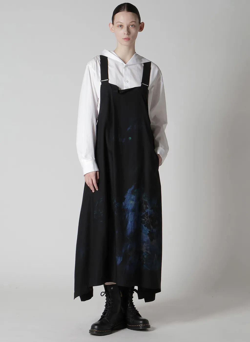 Flower/Lace-Preint Dungaree Twill Overalls Dress