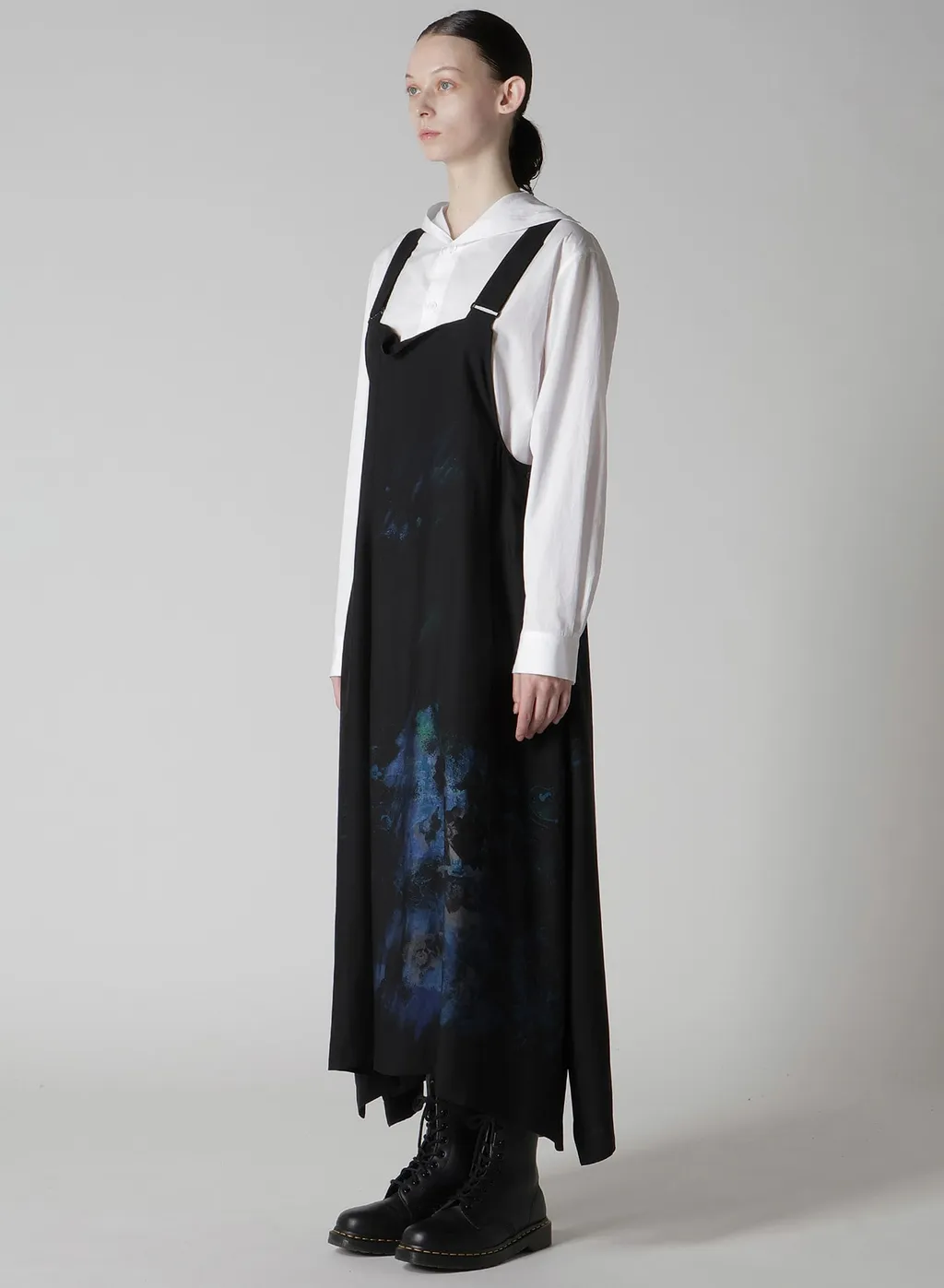 Flower/Lace-Preint Dungaree Twill Overalls Dress