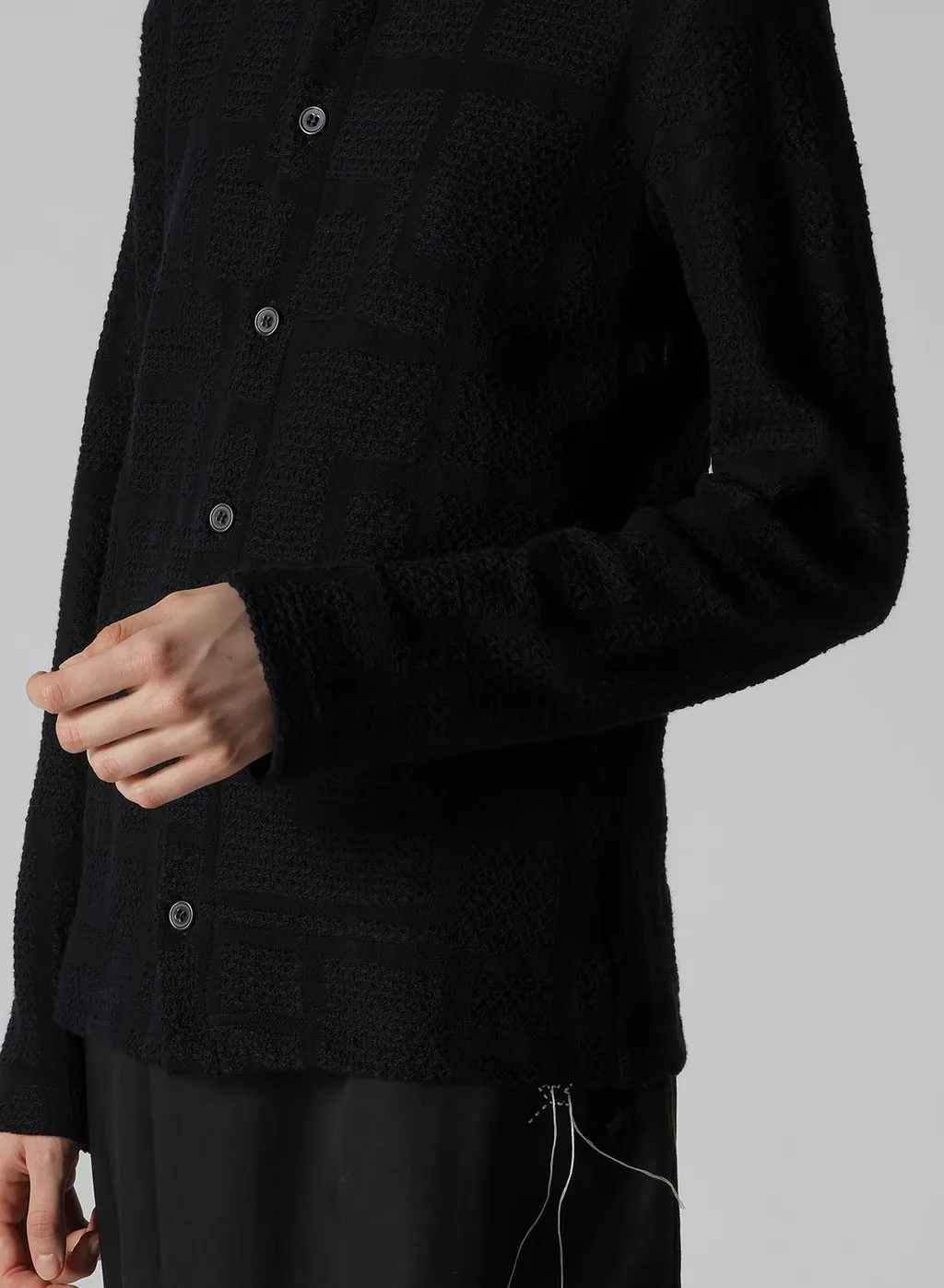 Geometric Sheer Jq Round Neck Long Cardigan