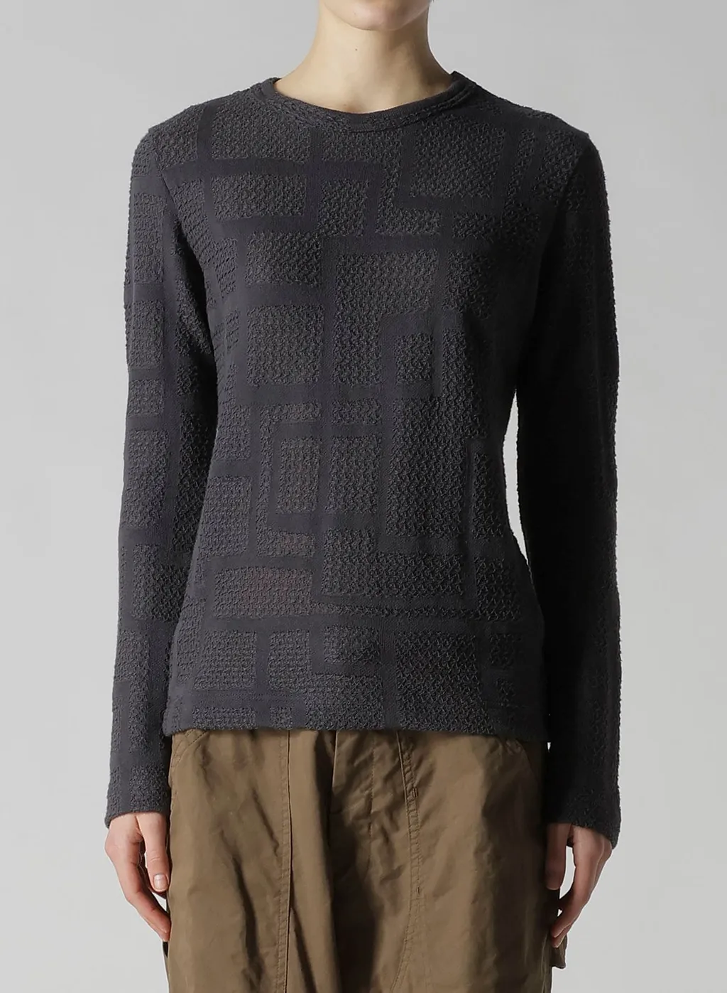 Geometric Sheer Jq Round Neck Long Sleeve T
