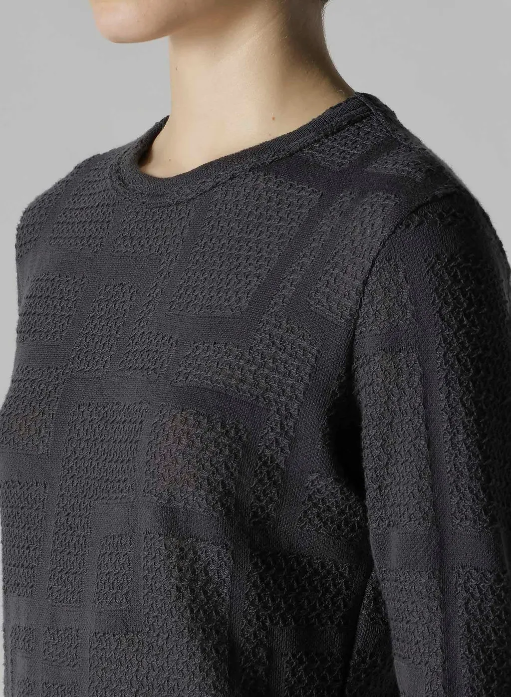 Geometric Sheer Jq Round Neck Long Sleeve T