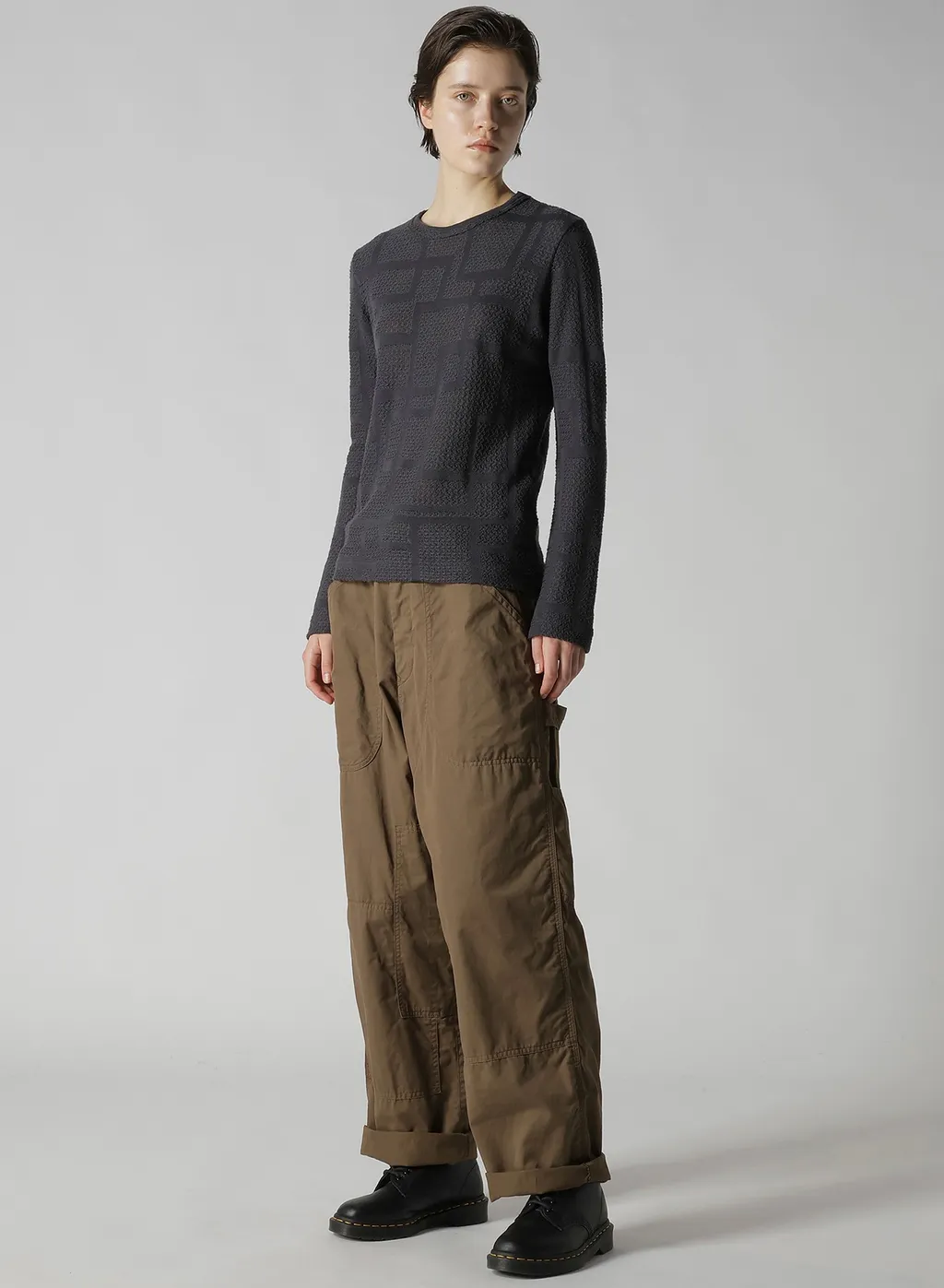 Geometric Sheer Jq Round Neck Long Sleeve T