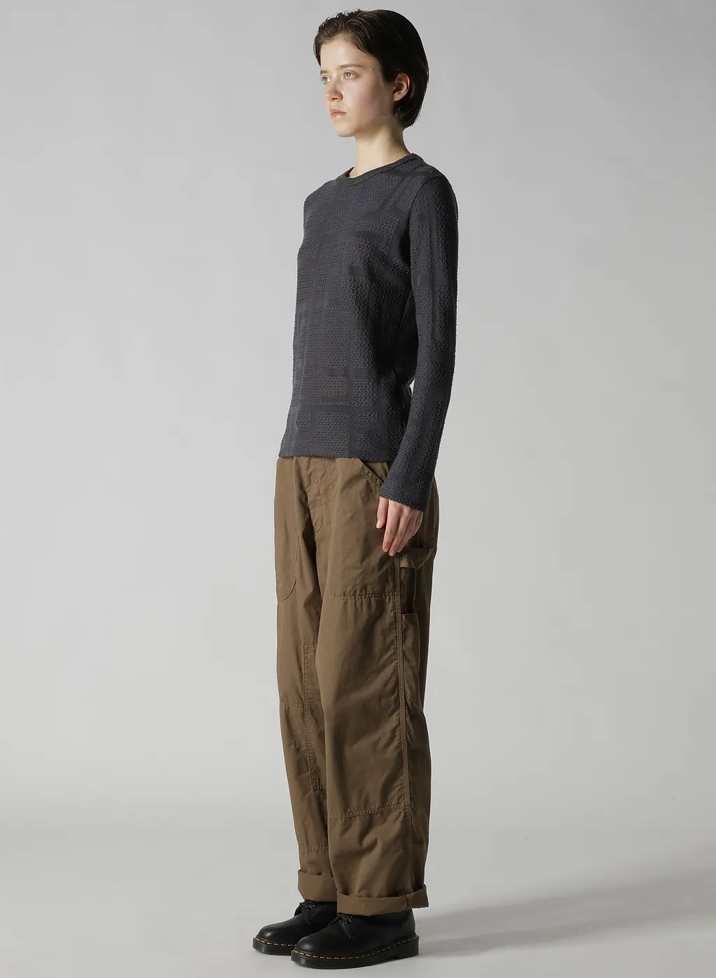 Geometric Sheer Jq Round Neck Long Sleeve T