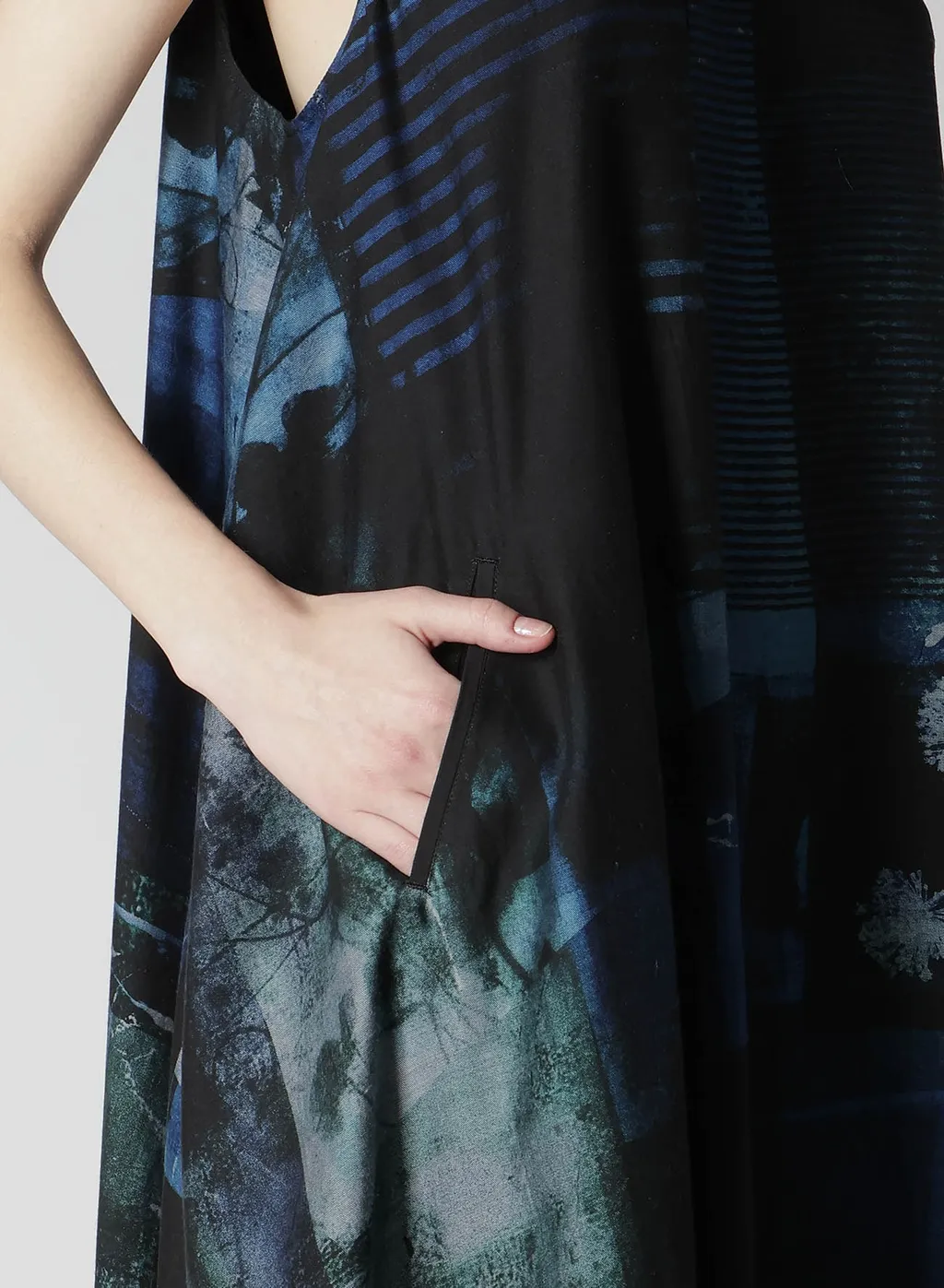 Cupro Blurry Flower Print Belt Tent Dress