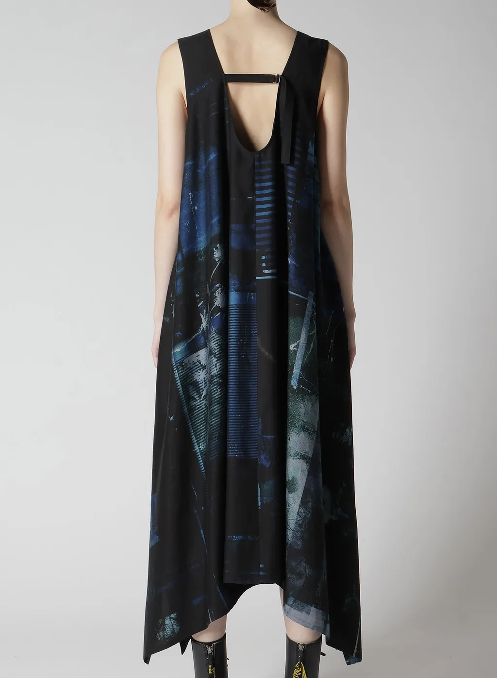 Cupro Blurry Flower Print Belt Tent Dress