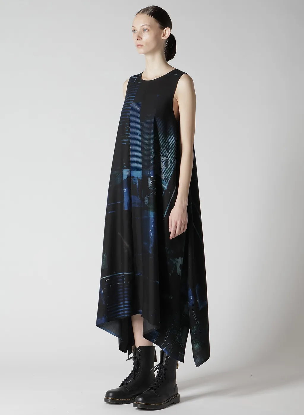 Cupro Blurry Flower Print Belt Tent Dress