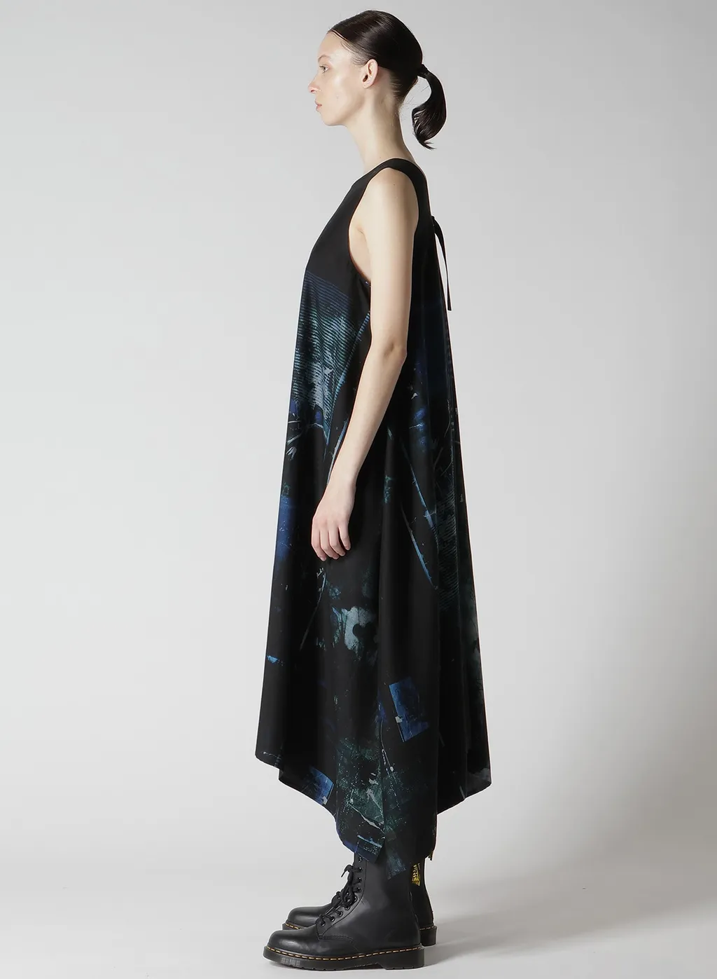 Cupro Blurry Flower Print Belt Tent Dress