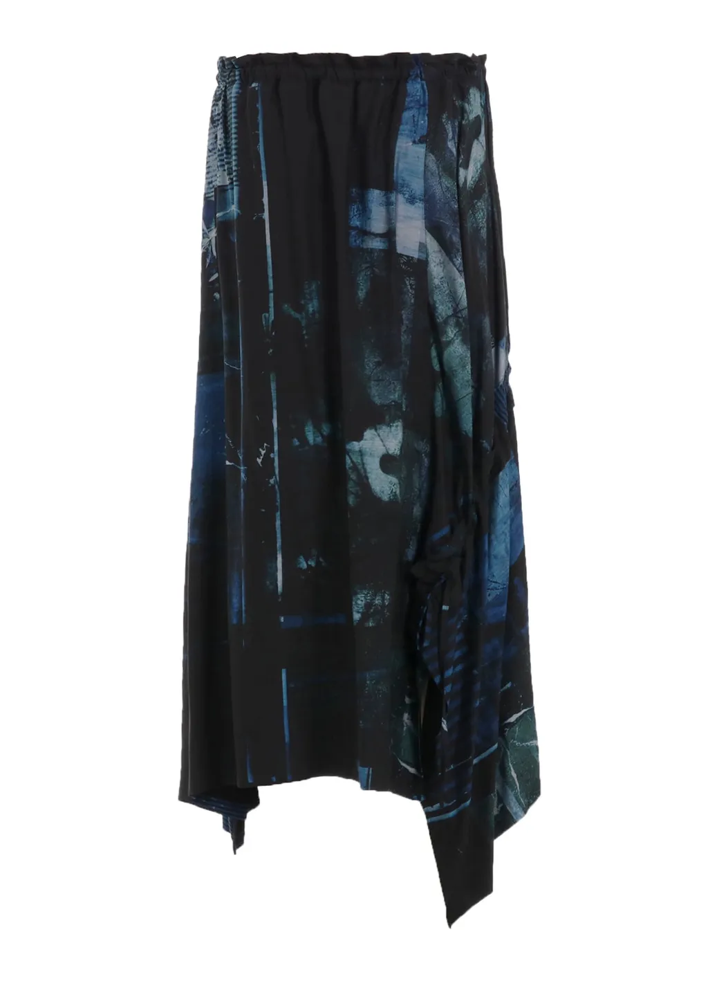 Cupro Blurry Flower Print Shirring Skirt