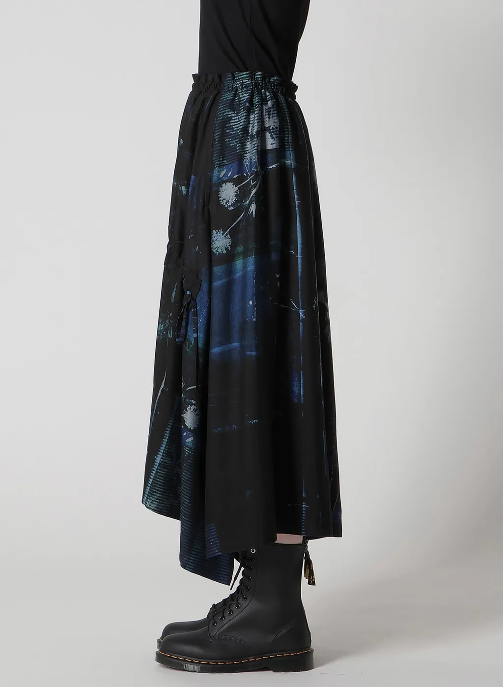 Cupro Blurry Flower Print Shirring Skirt