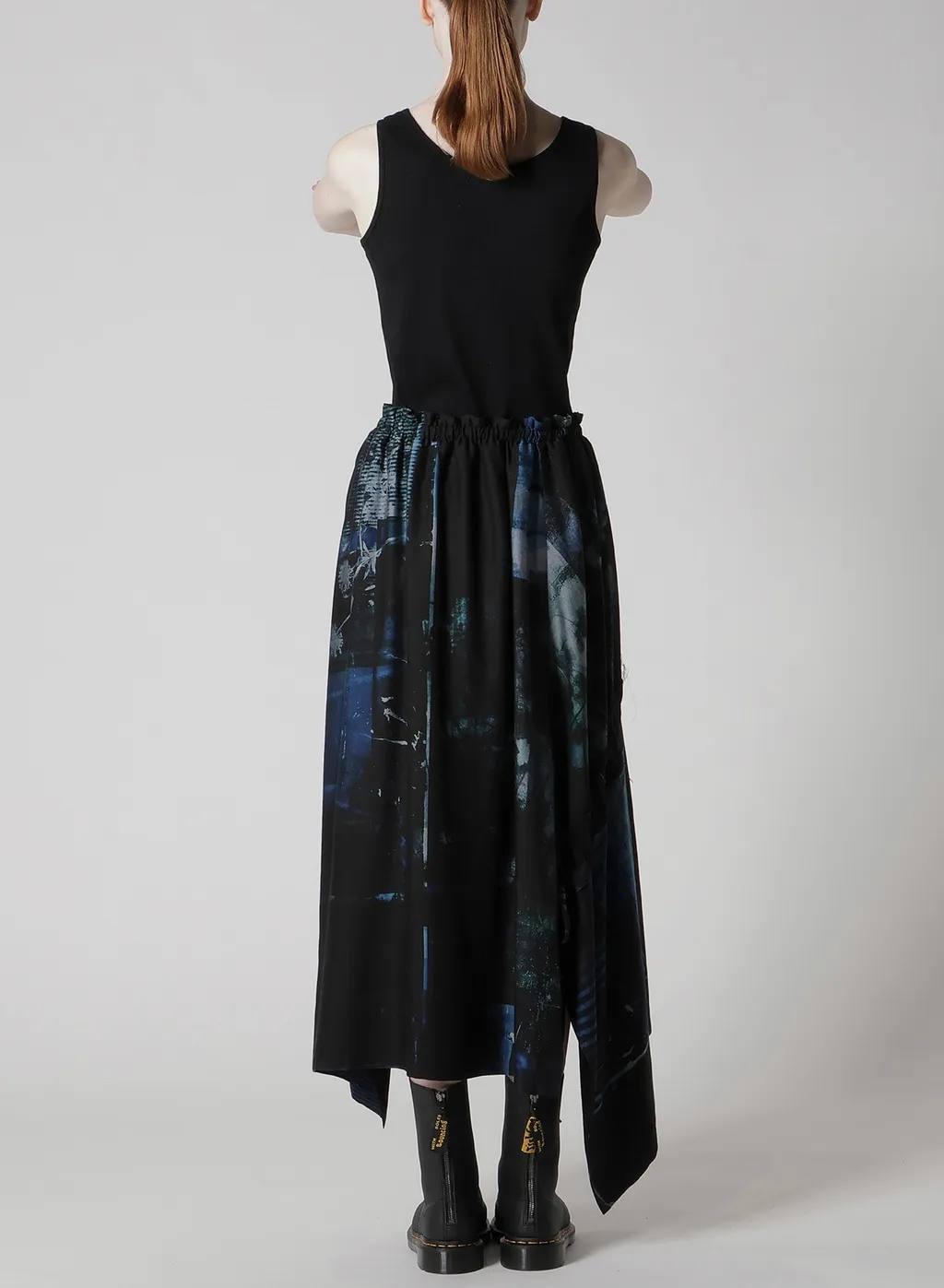 Cupro Blurry Flower Print Shirring Skirt