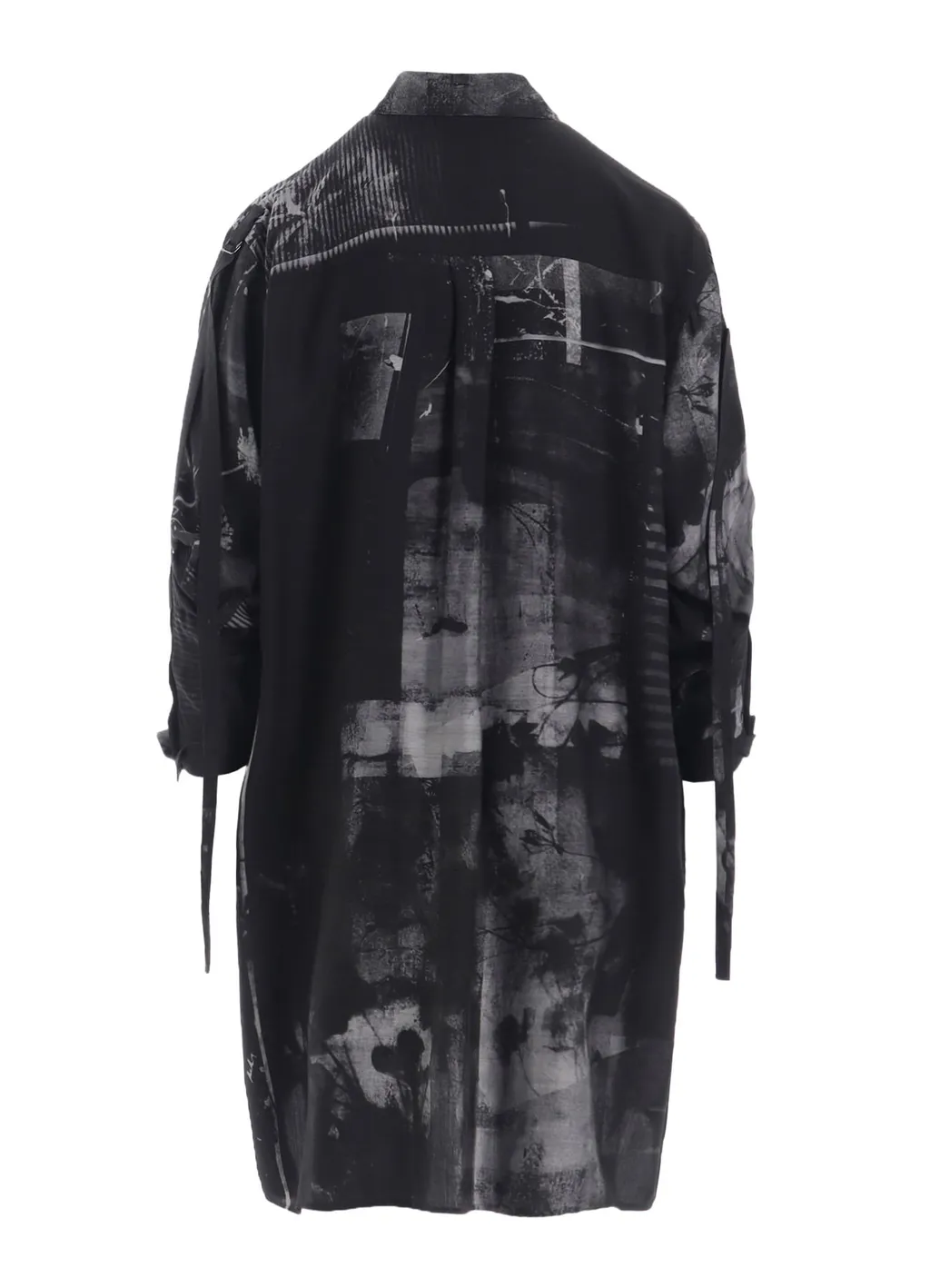 Cupro Blurry Flower Print Long Sleeve Blouse