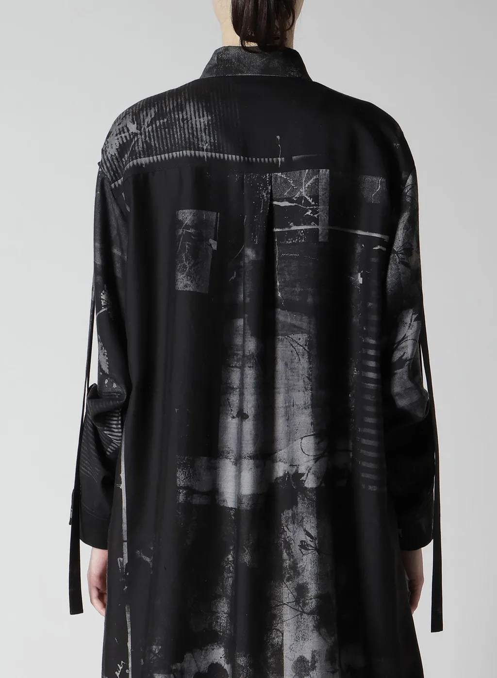 Cupro Blurry Flower Print Long Sleeve Blouse