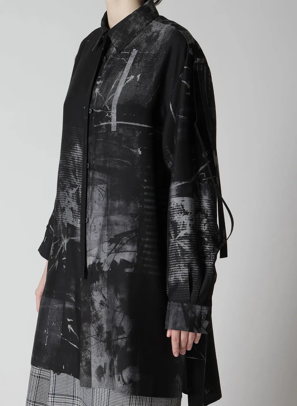 Cupro Blurry Flower Print Long Sleeve Blouse
