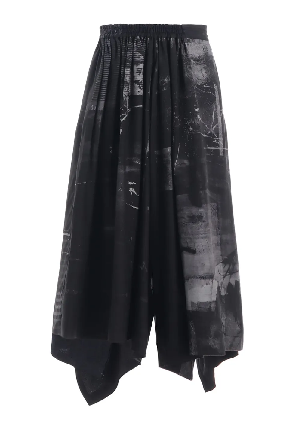 Cupro Blurry Flower Print Right-Side Gatehred Pants