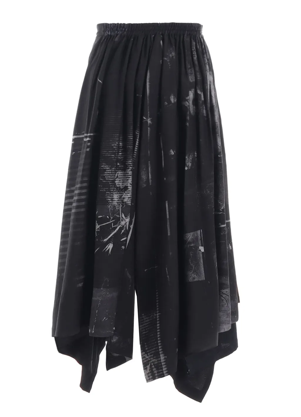 Cupro Blurry Flower Print Right-Side Gatehred Pants