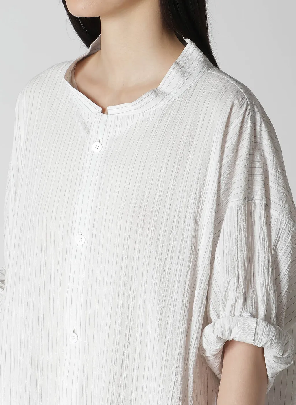Cotton Voile Rolled-Up Half Sleeve Stripe Dress
