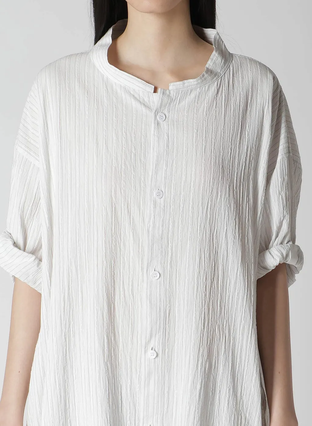 Cotton Voile Rolled-Up Half Sleeve Stripe Dress