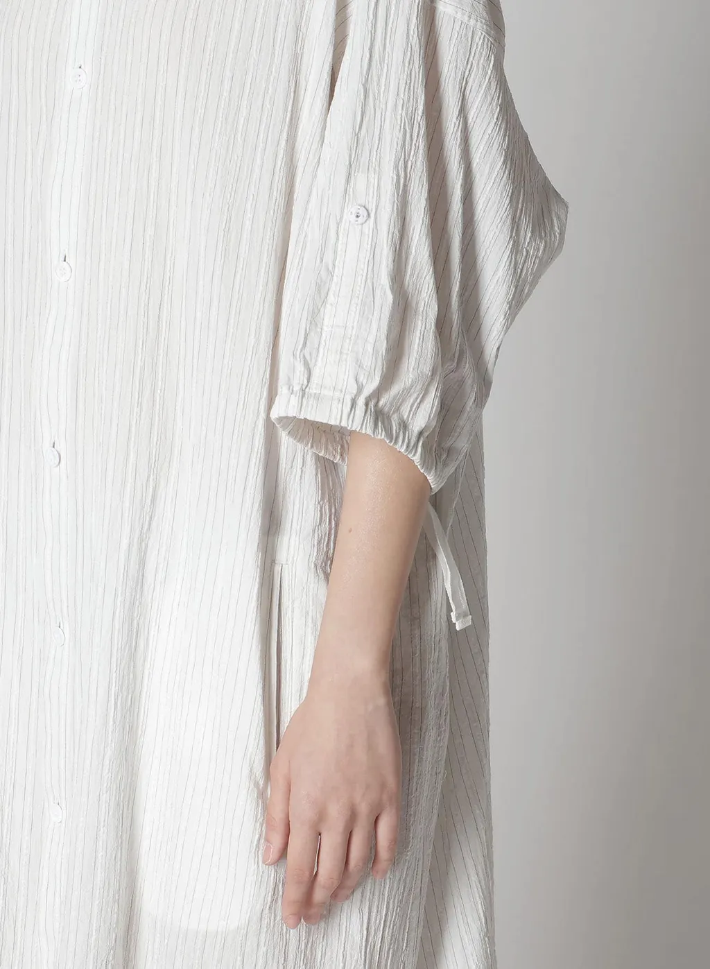 Cotton Voile Rolled-Up Half Sleeve Stripe Dress