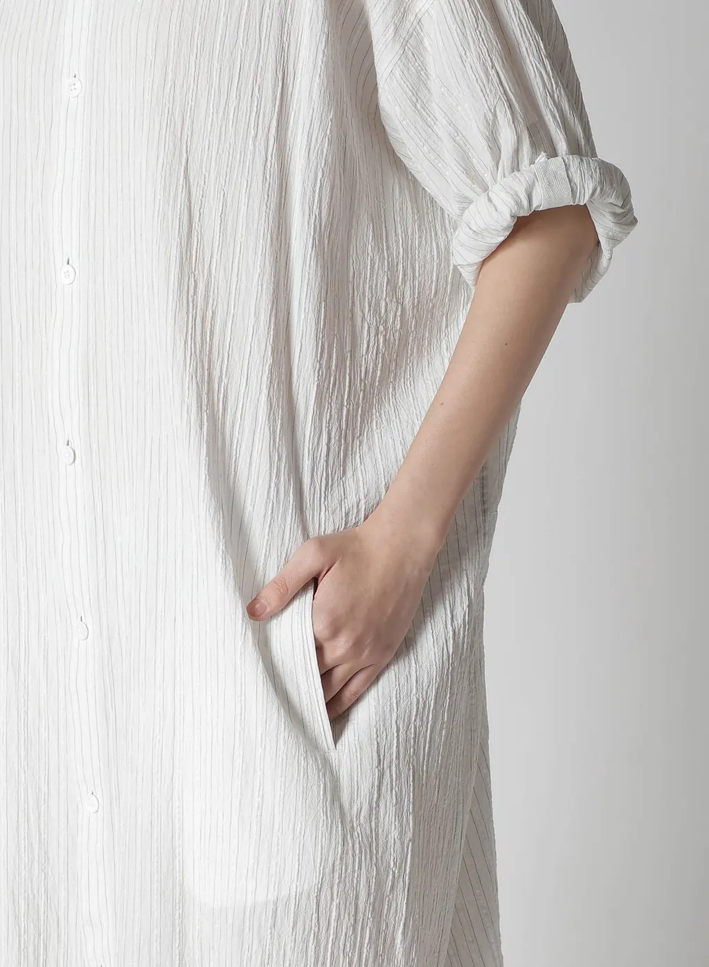 Cotton Voile Rolled-Up Half Sleeve Stripe Dress