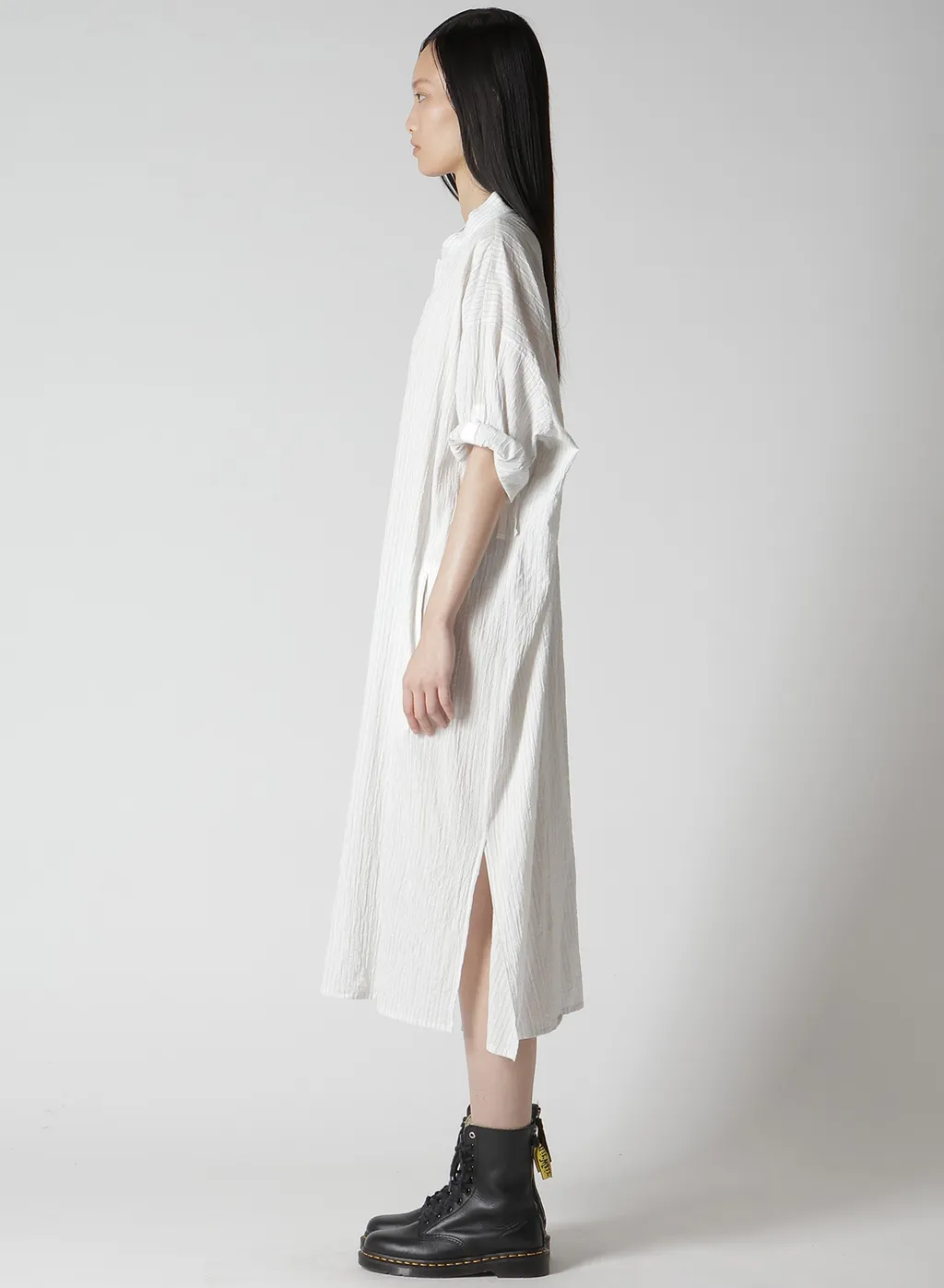 Cotton Voile Rolled-Up Half Sleeve Stripe Dress