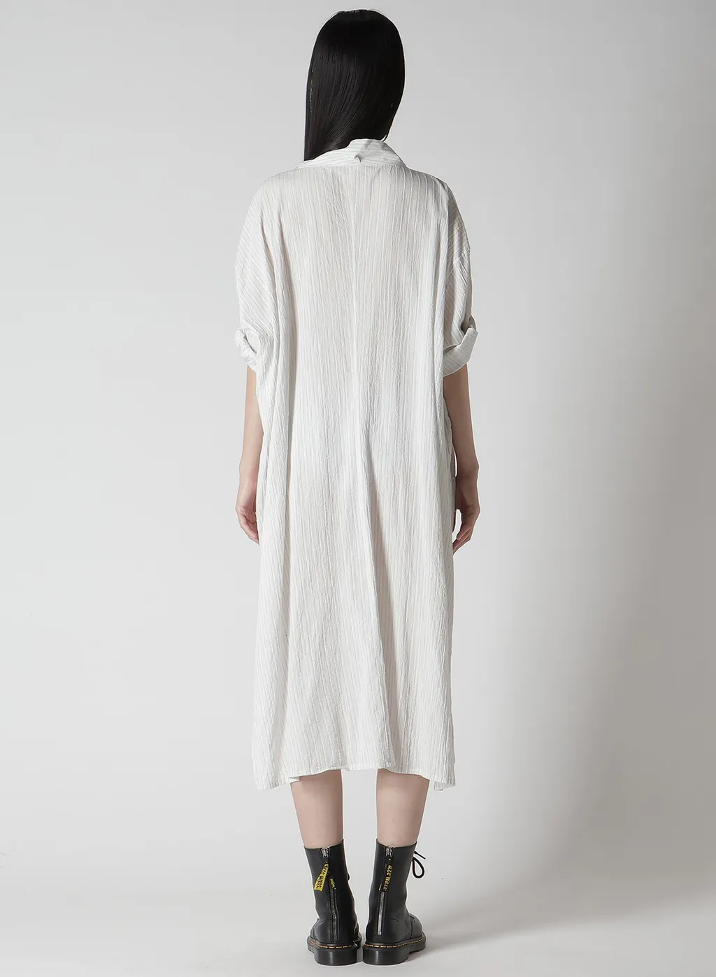 Cotton Voile Rolled-Up Half Sleeve Stripe Dress