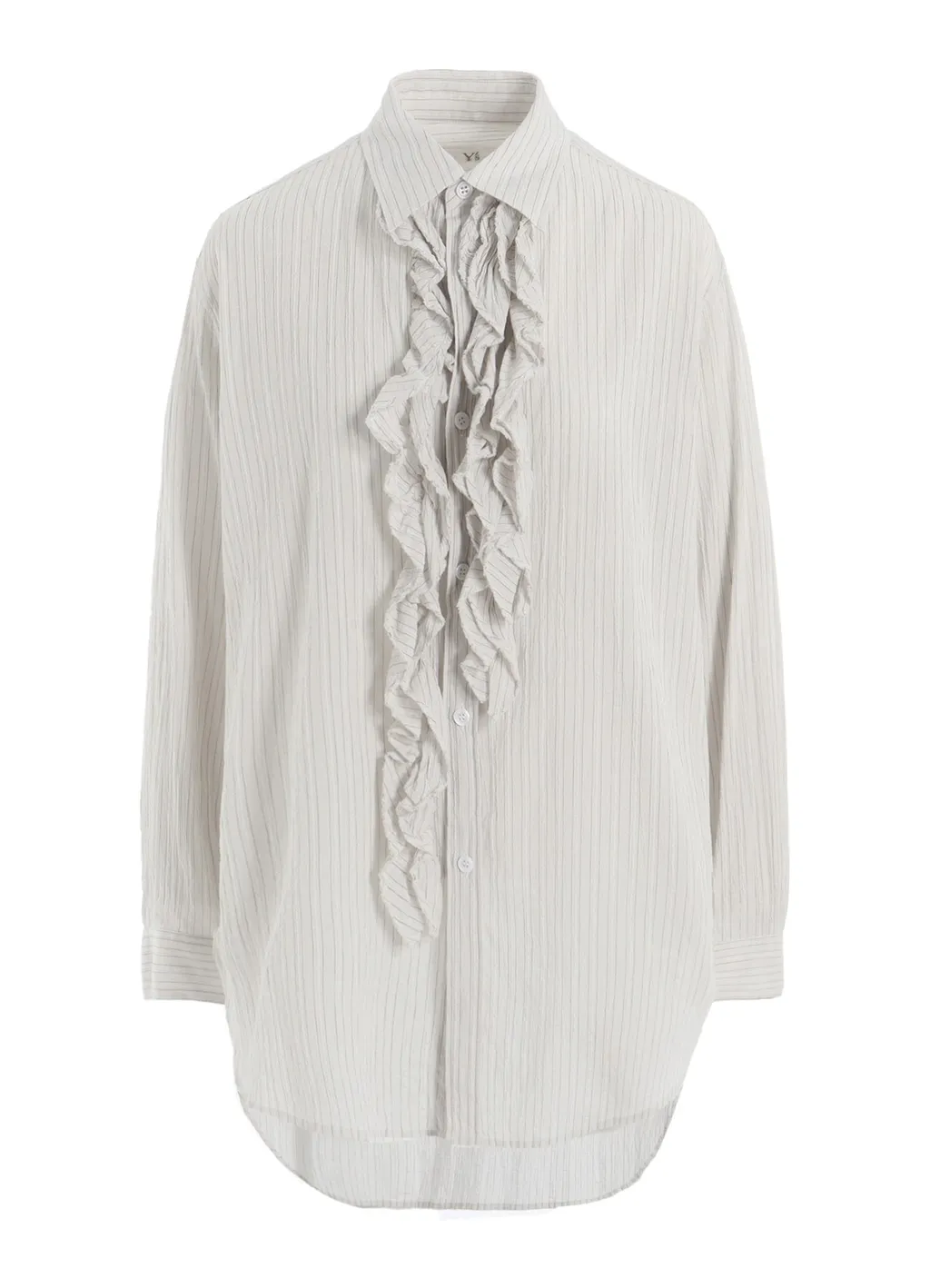 Cotton Voile Untrimmed Frill Stripe Blouse