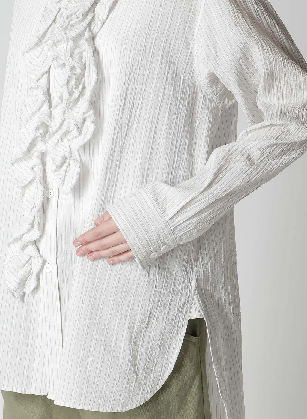 Cotton Voile Untrimmed Frill Stripe Blouse