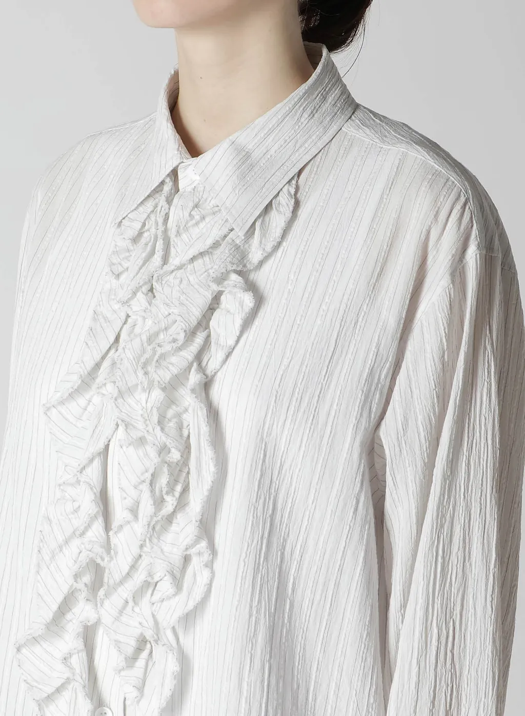 Cotton Voile Untrimmed Frill Stripe Blouse