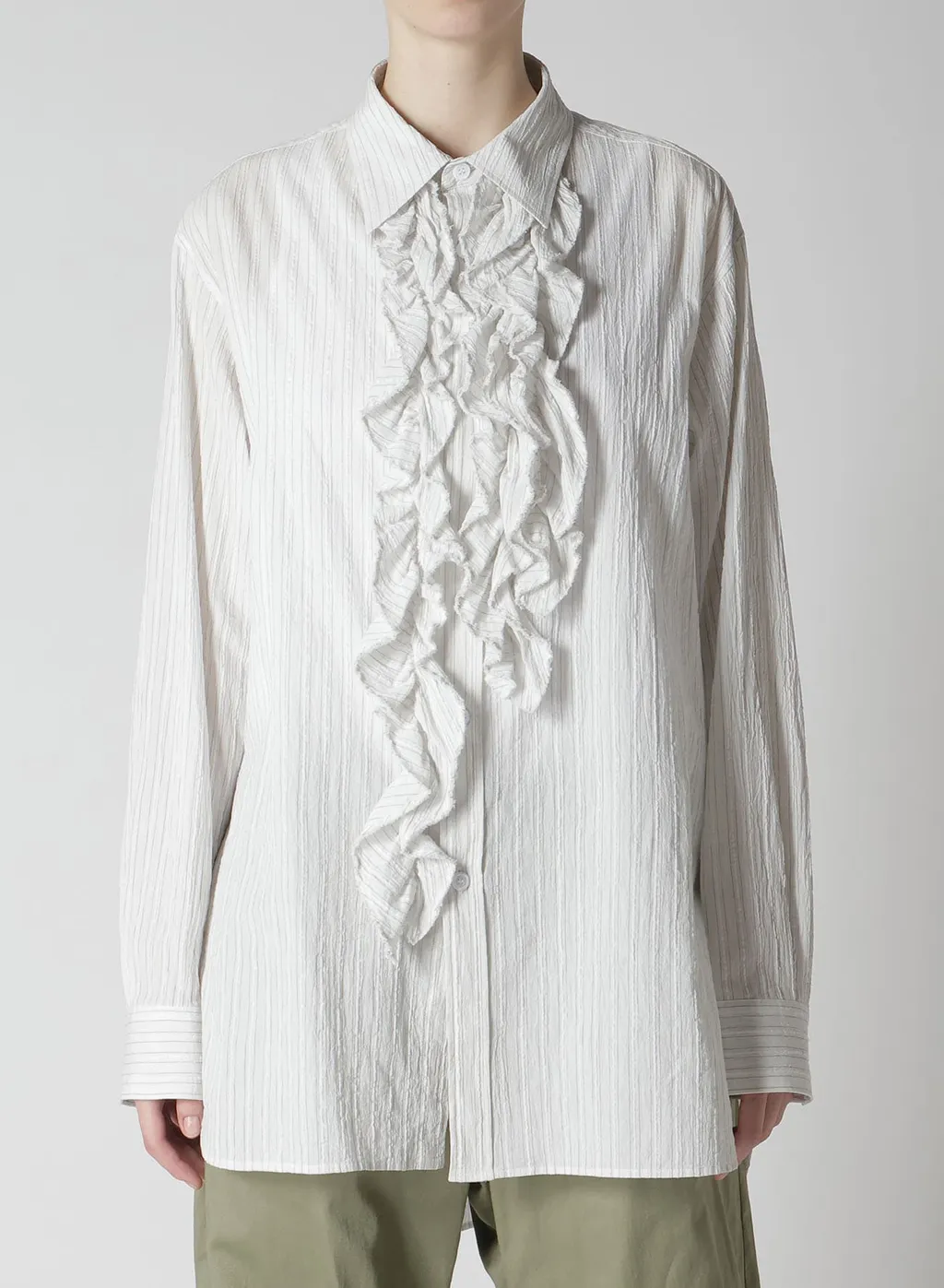 Cotton Voile Untrimmed Frill Stripe Blouse