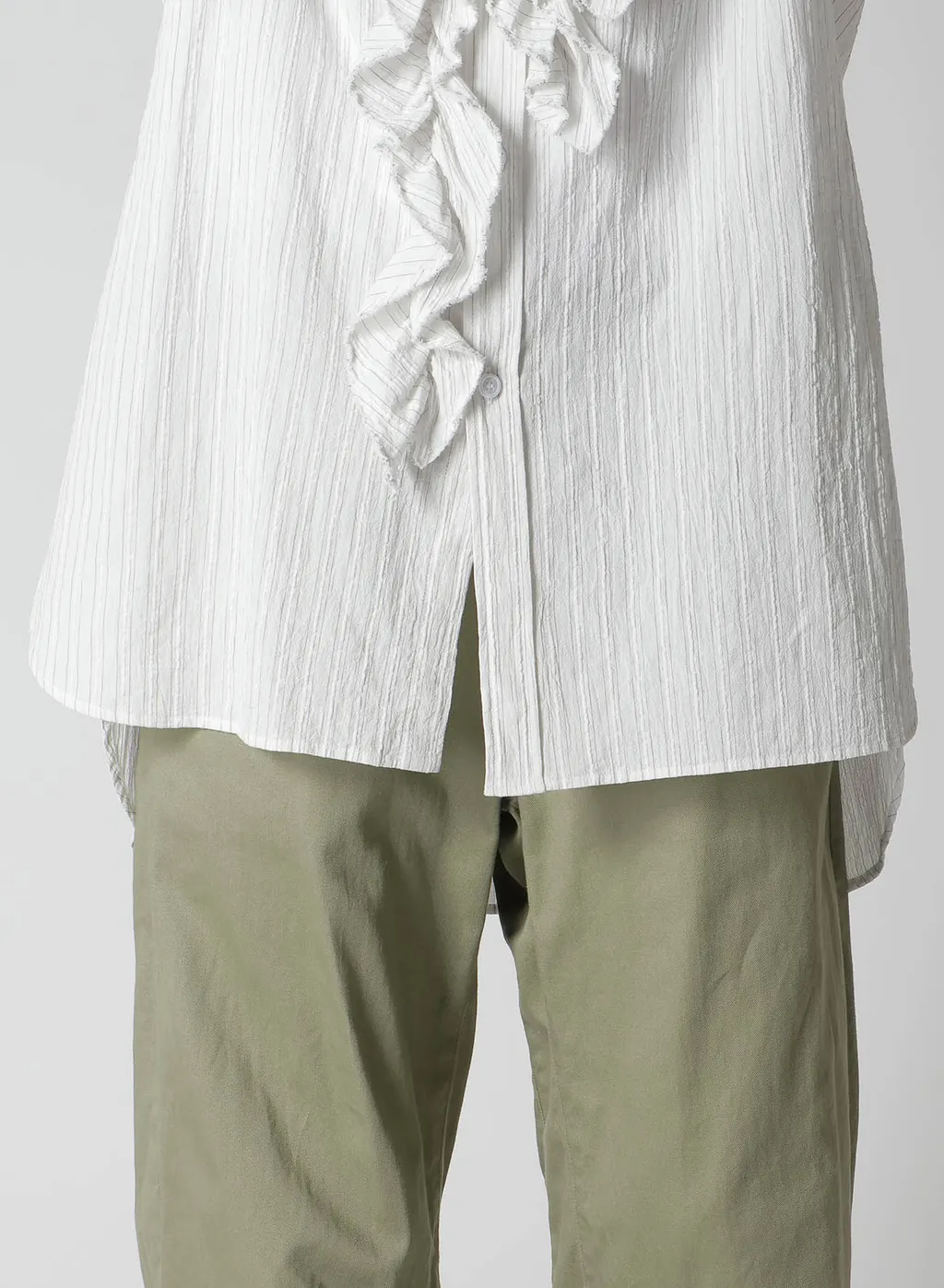 Cotton Voile Untrimmed Frill Stripe Blouse