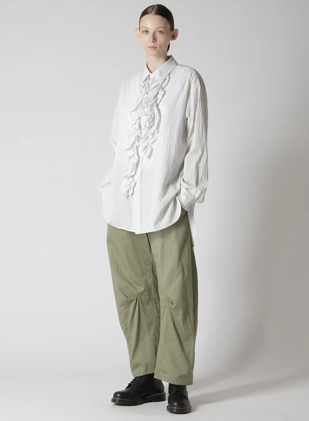 Cotton Voile Untrimmed Frill Stripe Blouse