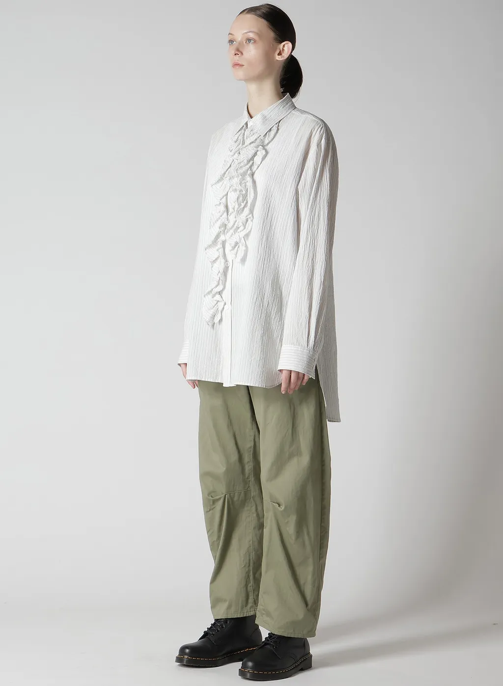 Cotton Voile Untrimmed Frill Stripe Blouse
