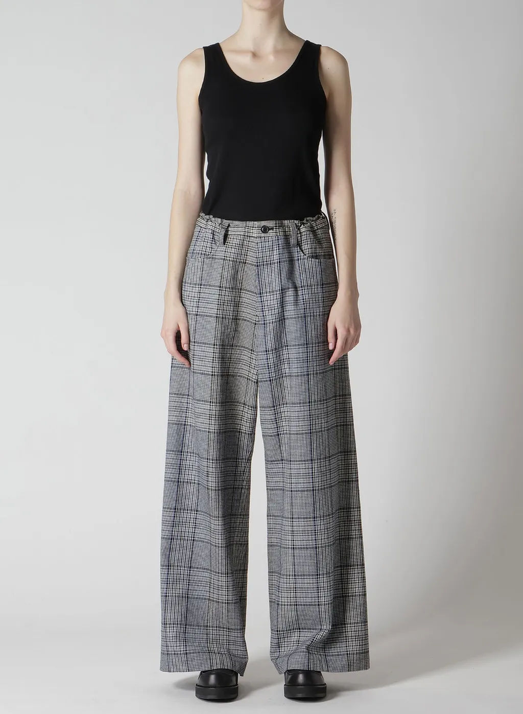 Grid Plaid Long Straight Pants