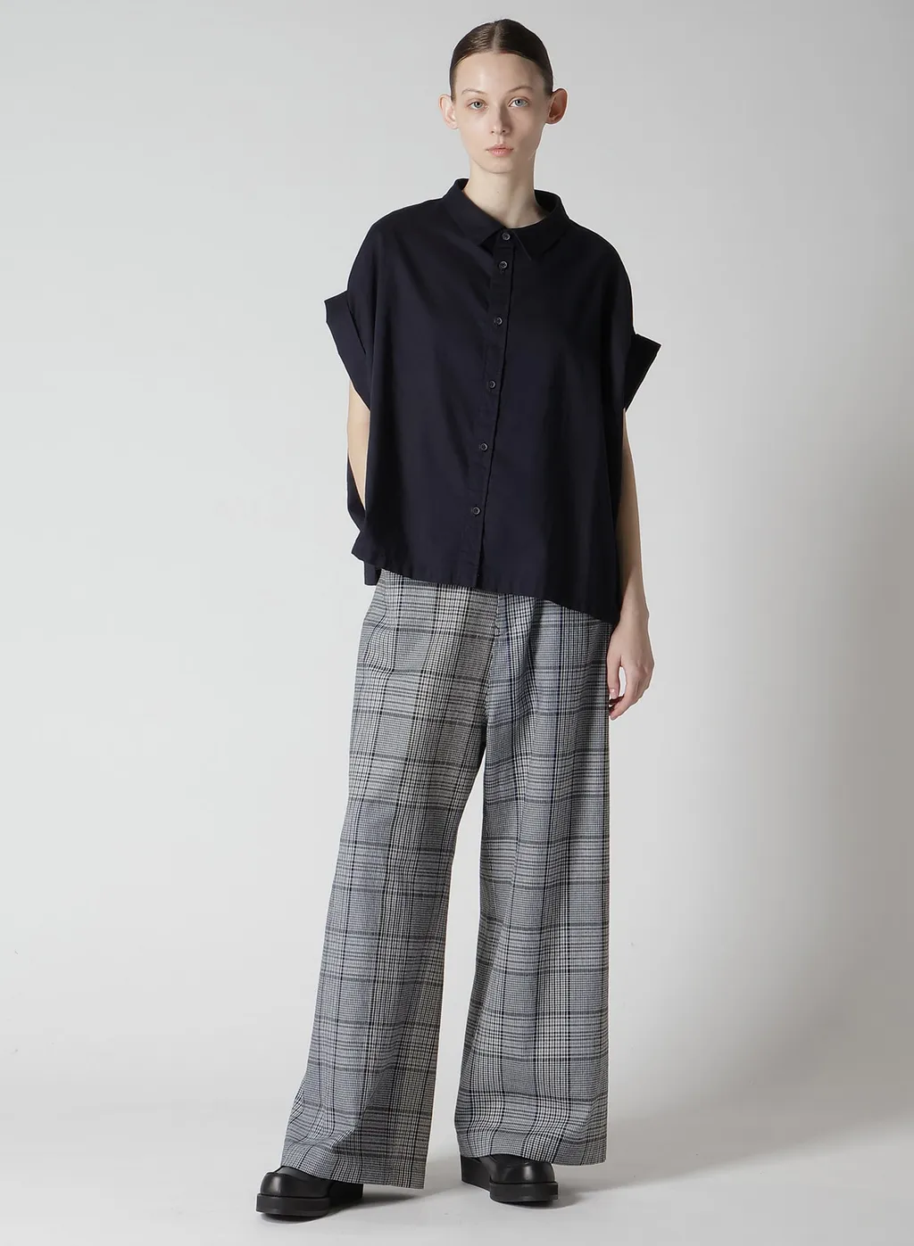 Grid Plaid Long Straight Pants