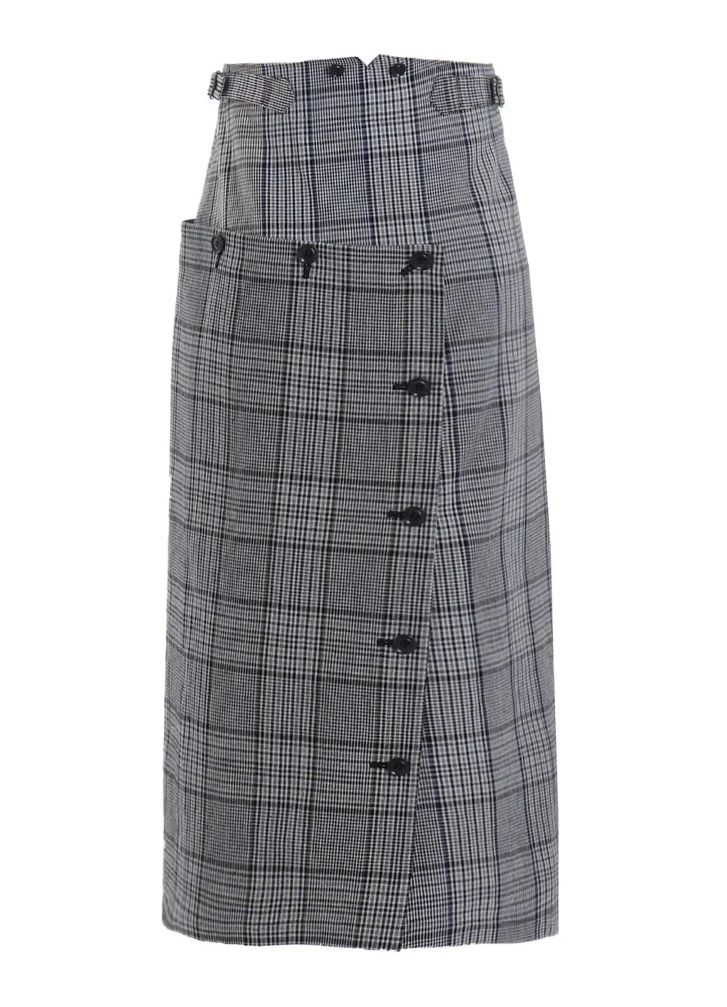 Grid Plaid Button Skirt