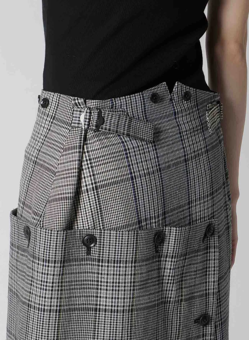 Grid Plaid Button Skirt